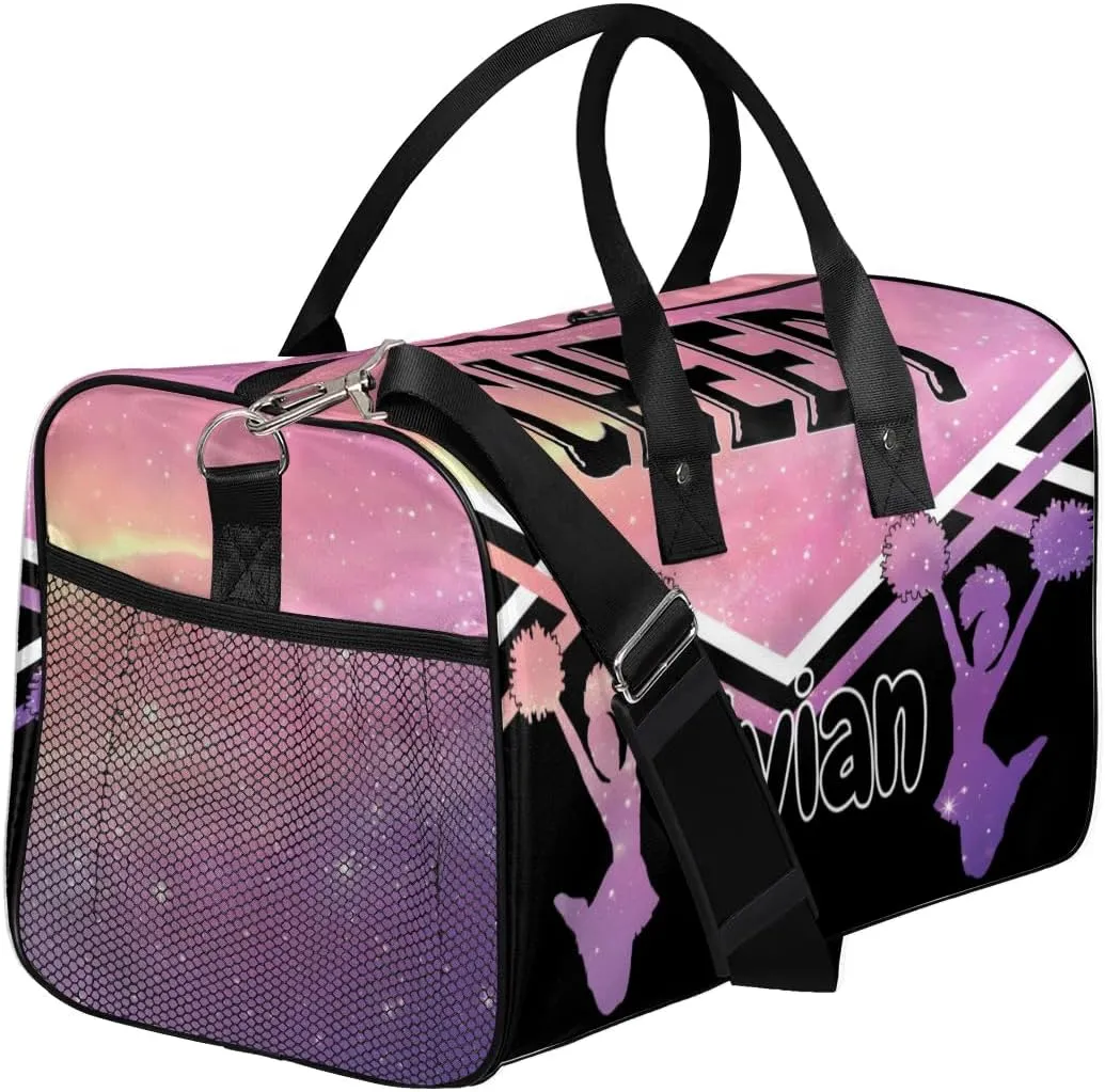 Personalized Cheer Bag for Cheerleader, Custom Sport Duffel Bag with Name Customized Travel Overnight Weekender Bags Dance Bag, Cosmos Rainbows Personalized Cheerleading