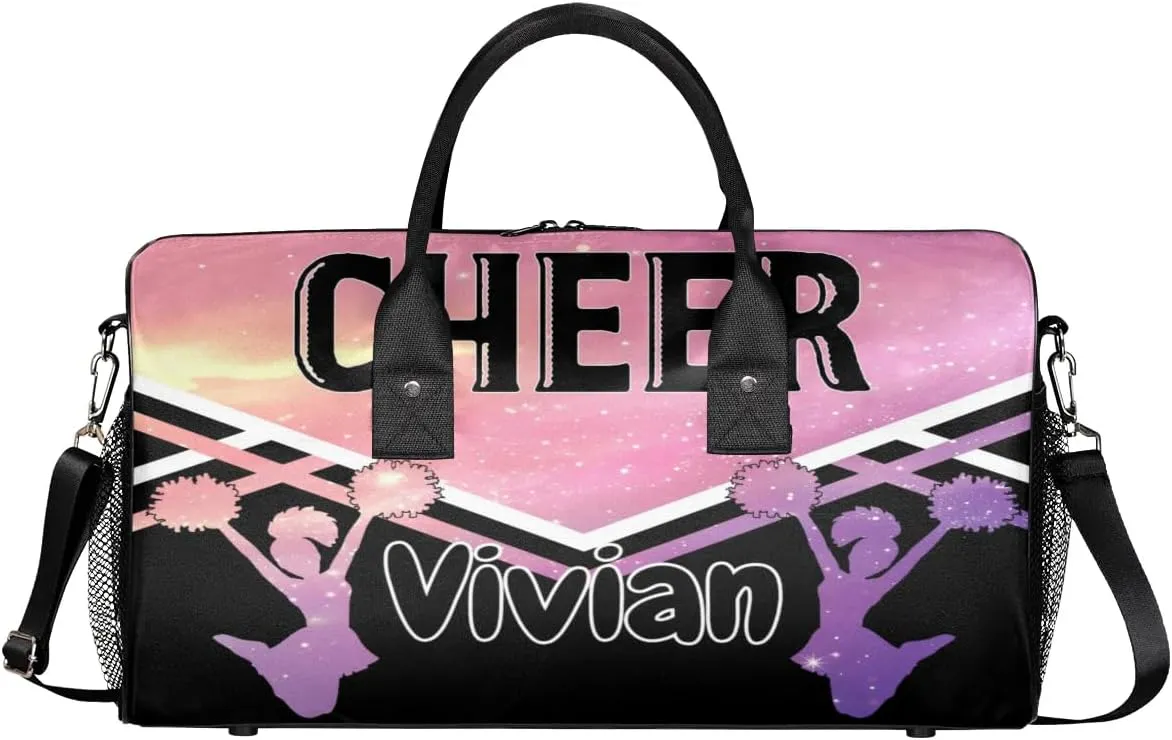 Personalized Cheer Bag for Cheerleader, Custom Sport Duffel Bag with Name Customized Travel Overnight Weekender Bags Dance Bag, Cosmos Rainbows Personalized Cheerleading