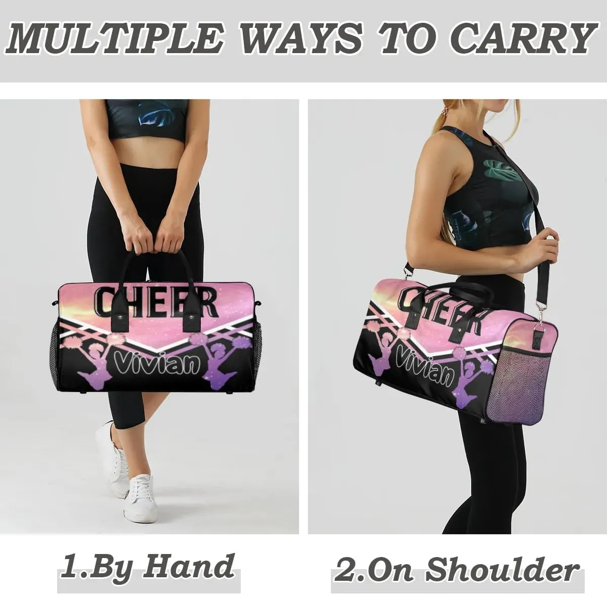 Personalized Cheer Bag for Cheerleader, Custom Sport Duffel Bag with Name Customized Travel Overnight Weekender Bags Dance Bag, Cosmos Rainbows Personalized Cheerleading