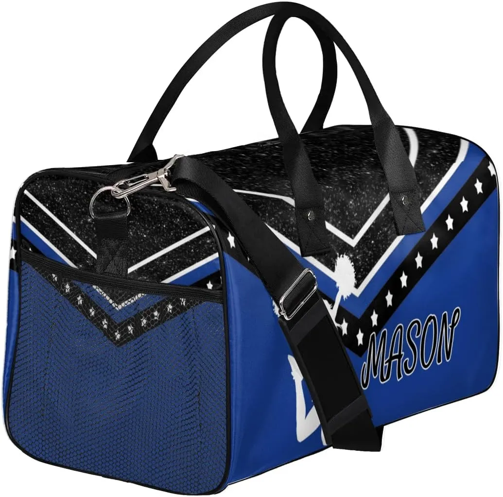 Personalized Cheer Bag for Cheerleader, Sport Duffel Bag with Name Customized Travel Overnight Weekender Bags, Cobalt Blue Cheerleading Silhouette