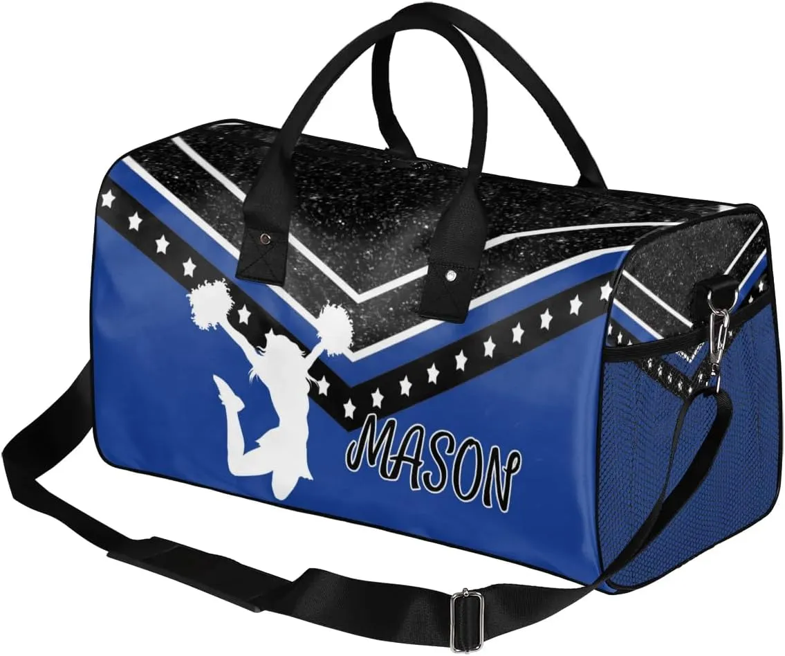 Personalized Cheer Bag for Cheerleader, Sport Duffel Bag with Name Customized Travel Overnight Weekender Bags, Cobalt Blue Cheerleading Silhouette