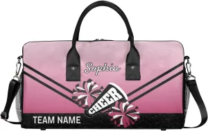 Personalized Cheerleader Cheer Bag Sport Duffel Bag with Team Name for Women Customized Name Travel Overnight Weekender Bags, Dark Pink Gradient Cheerleading