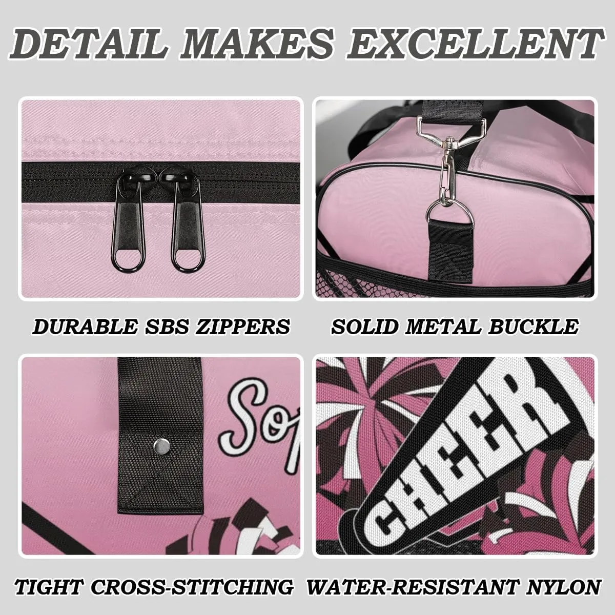 Personalized Cheerleader Cheer Bag Sport Duffel Bag with Team Name for Women Customized Name Travel Overnight Weekender Bags, Dark Pink Gradient Cheerleading
