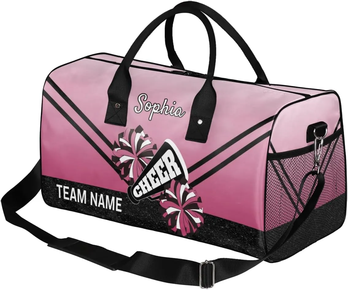Personalized Cheerleader Cheer Bag Sport Duffel Bag with Team Name for Women Customized Name Travel Overnight Weekender Bags, Dark Pink Gradient Cheerleading