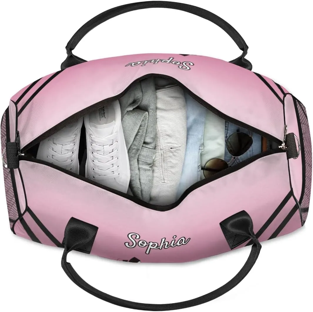 Personalized Cheerleader Cheer Bag Sport Duffel Bag with Team Name for Women Customized Name Travel Overnight Weekender Bags, Dark Pink Gradient Cheerleading