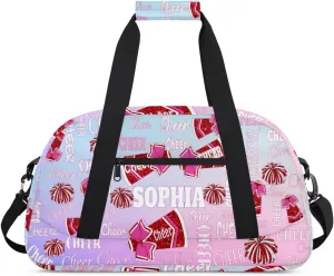 Personalized Cheerleading Dance Bag, Custom Sport Duffel Bag Dancing Bag Weekender Bags Travel Duffel Bag, Gradient Colorful Pink Blue Background