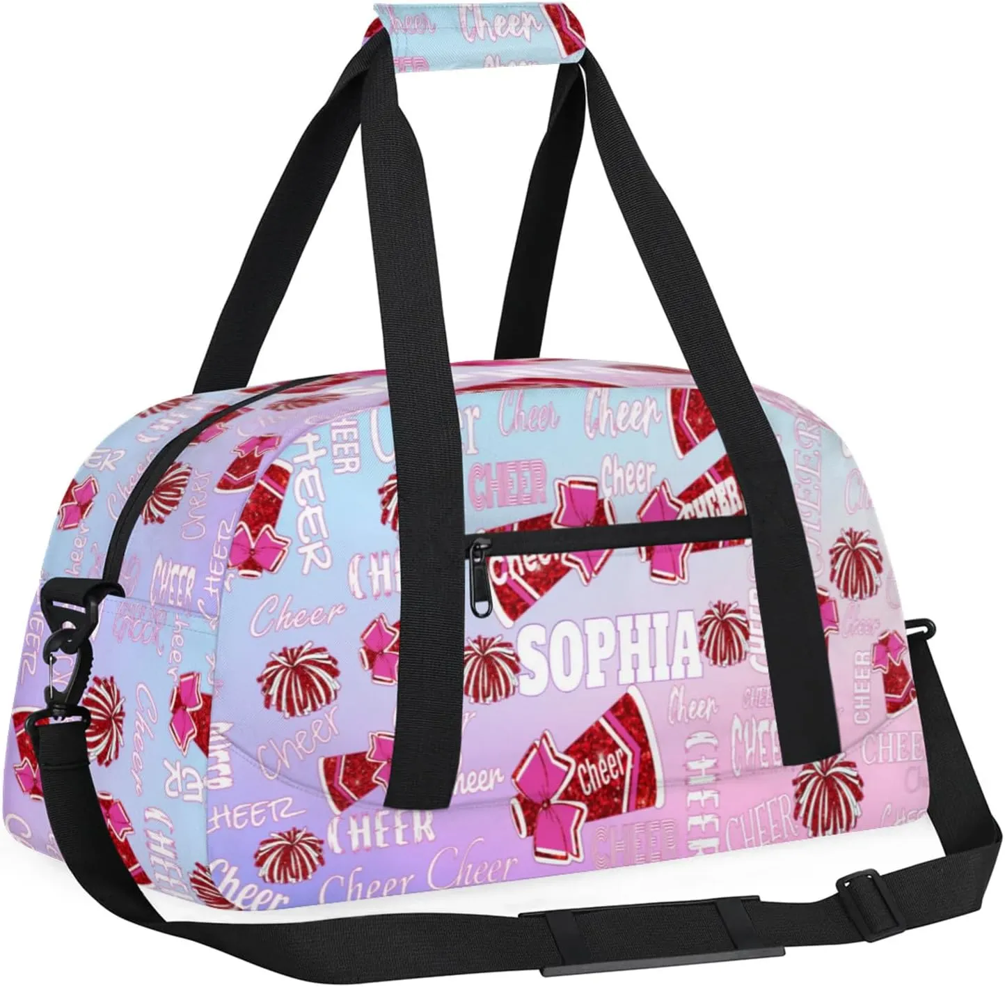 Personalized Cheerleading Dance Bag, Custom Sport Duffel Bag Dancing Bag Weekender Bags Travel Duffel Bag, Gradient Colorful Pink Blue Background