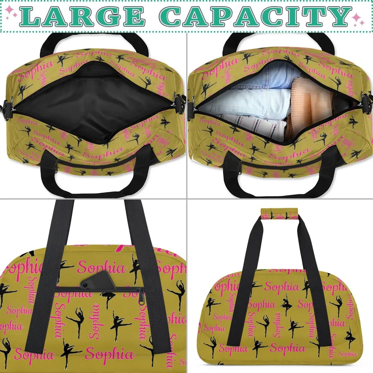 Personalized Dance Bag Ballet Sport Duffel Bag for Dancer Custom Dance Overnight Weekender Bags Brown Personalized Gifts