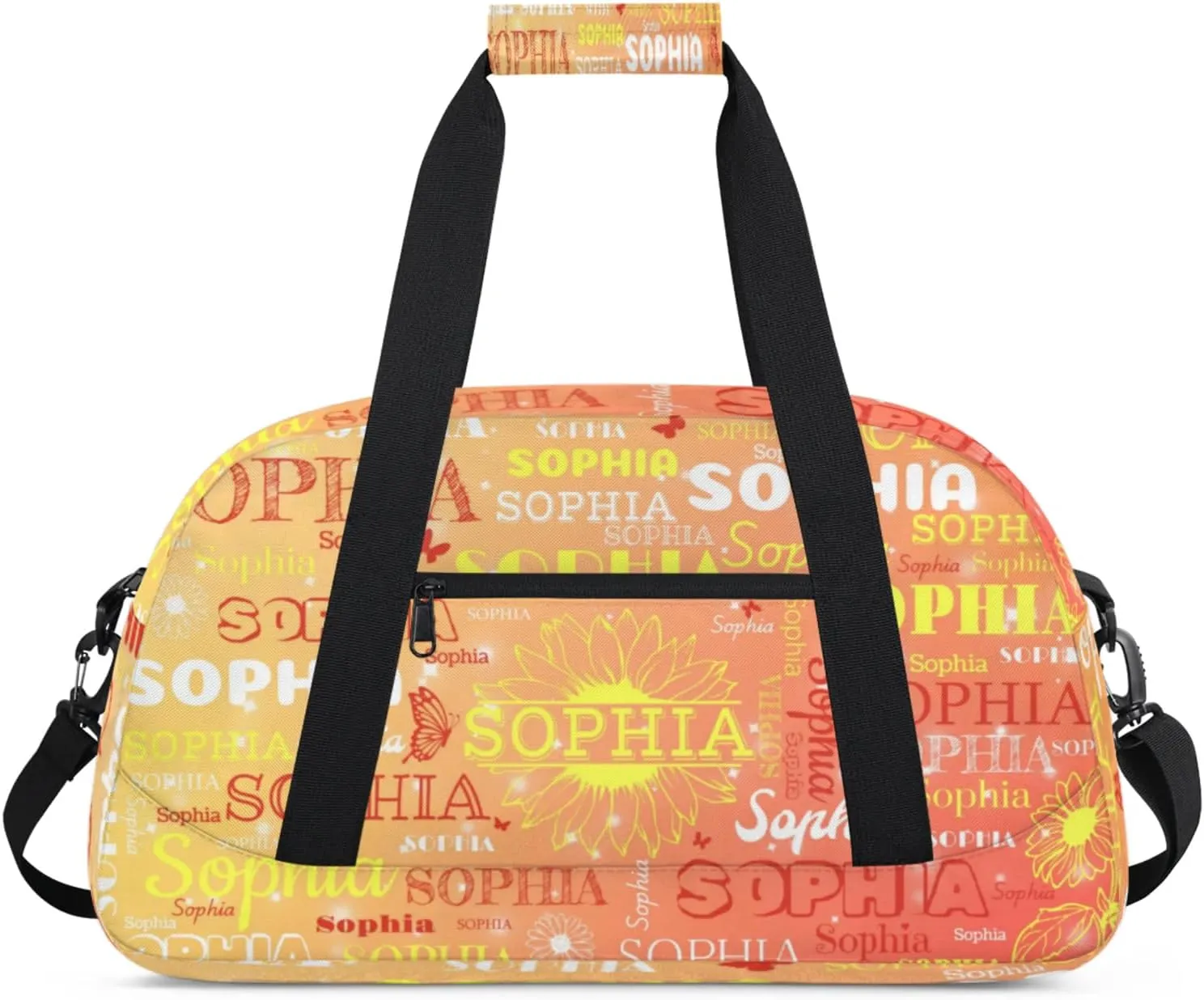Personalized Dance Bag Gym Bag Teens, Custom Name Floral Sport Ballet Dance Gear Fitness Duffle Gym Bag Travel Weekender Lightweight Bags, Gradient Orange with Yellow Names