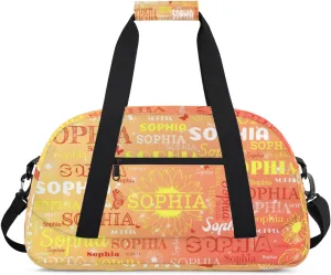 Personalized Dance Bag Gym Bag Teens, Custom Name Floral Sport Ballet Dance Gear Fitness Duffle Gym Bag Travel Weekender Lightweight Bags, Gradient Orange with Yellow Names