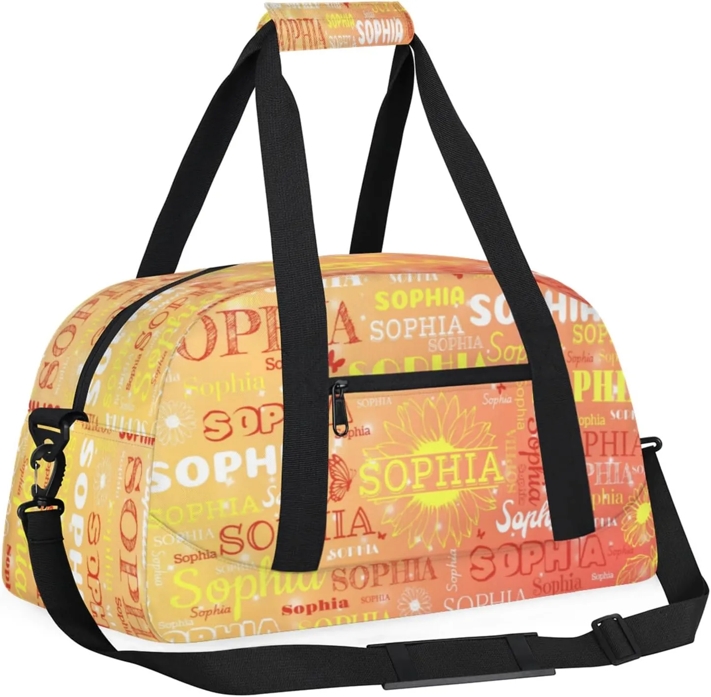 Personalized Dance Bag Gym Bag Teens, Custom Name Floral Sport Ballet Dance Gear Fitness Duffle Gym Bag Travel Weekender Lightweight Bags, Gradient Orange with Yellow Names
