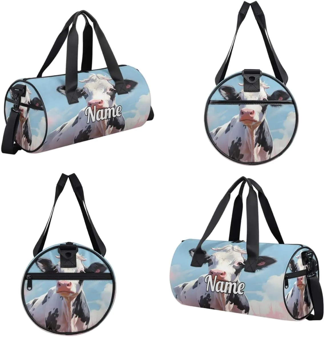 Personalized Dance Bag Gymnastics Sport Duffel Bag Custom Ballet Bags Overnight Weekender Bag Waterproof Cheerleader Bag, Cartoon Cattle Print
