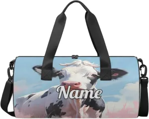 Personalized Dance Bag Gymnastics Sport Duffel Bag Custom Ballet Bags Overnight Weekender Bag Waterproof Cheerleader Bag, Cartoon Cattle Print