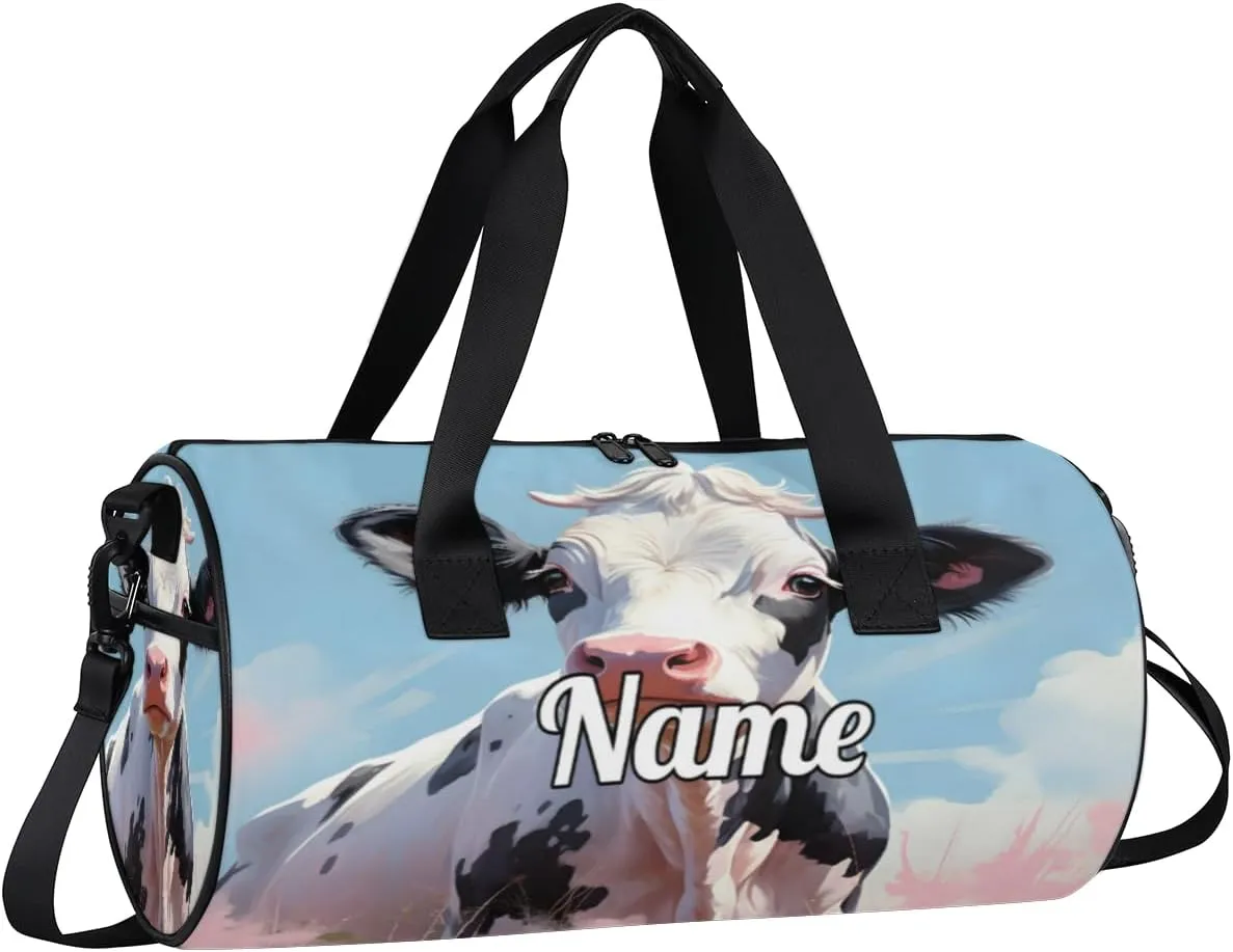 Personalized Dance Bag Gymnastics Sport Duffel Bag Custom Ballet Bags Overnight Weekender Bag Waterproof Cheerleader Bag, Cartoon Cattle Print