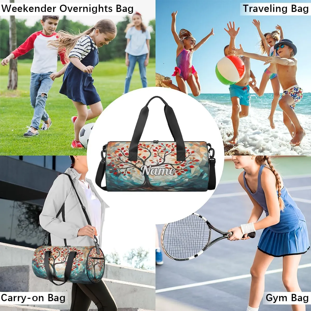 Personalized Dance Bag Gymnastics Sport Duffel Bag Custom Ballet Bags Overnight Weekender Bag Waterproof Cheerleader Bag, Tree Life