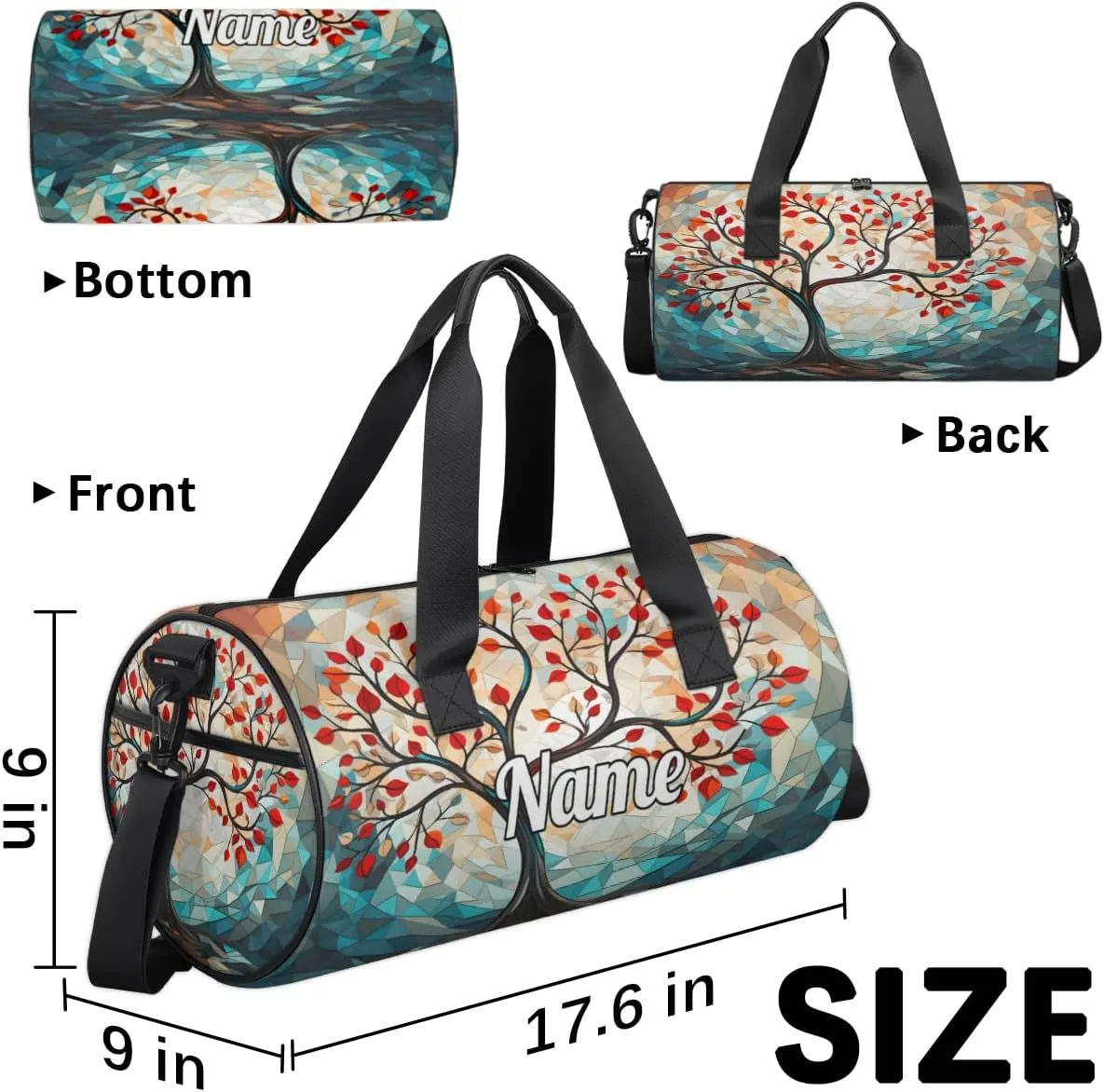 Personalized Dance Bag Gymnastics Sport Duffel Bag Custom Ballet Bags Overnight Weekender Bag Waterproof Cheerleader Bag, Tree Life