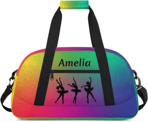 Personalized Dance Bag Kids Gym Bag for Girls Custom Name Sports Duffel Bag Weekender Overnight Travel Bags Gifts Red Green Rainbow