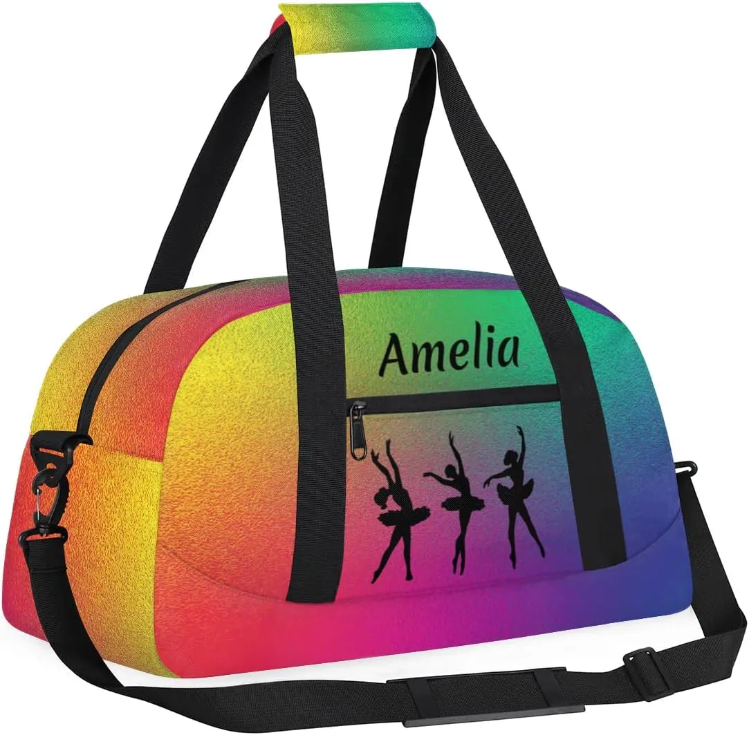 Personalized Dance Bag Kids Gym Bag for Girls Custom Name Sports Duffel Bag Weekender Overnight Travel Bags Gifts Red Green Rainbow