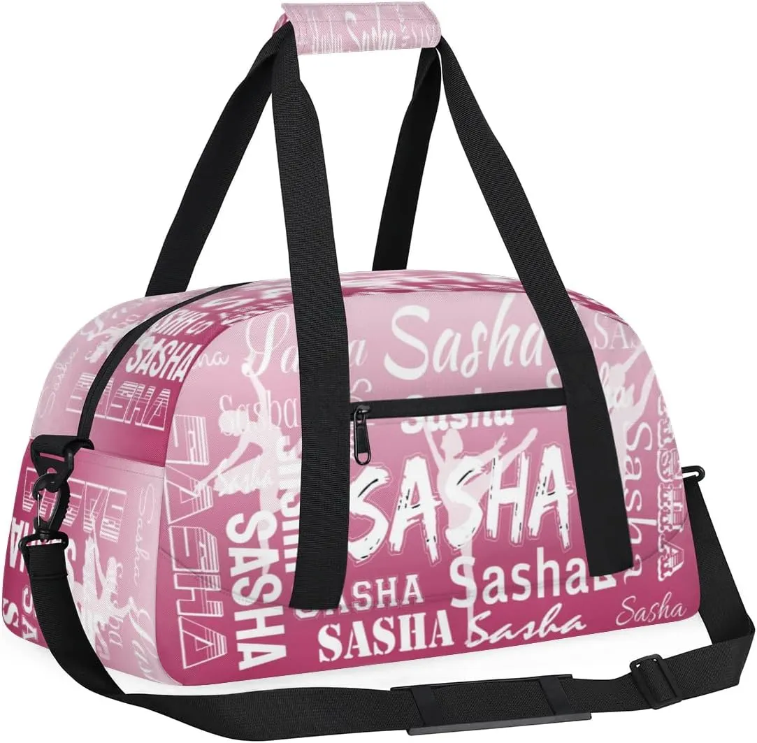 Personalized Dance Duffel Bag Name Cheer Bags, Custom Sport Duffel Gym Bag Weekender Bags for Travel Dark Pink Gradient Gymnastics Bag