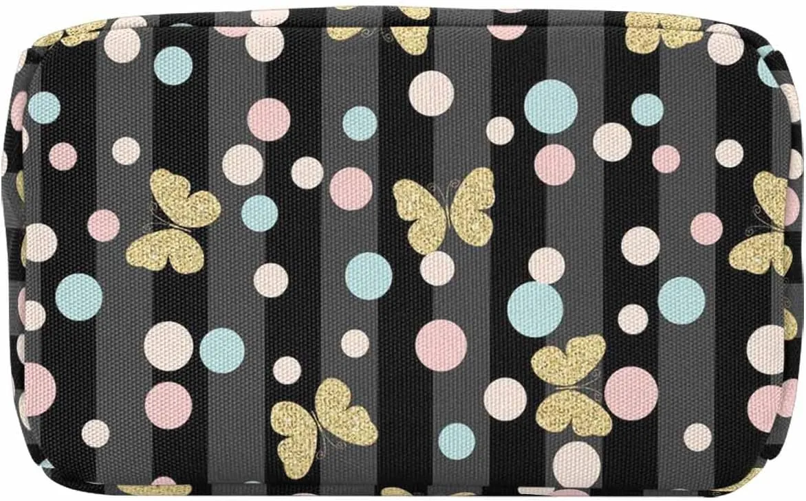 Personalized Girls Lunch Bag for School, Custom Butterfly Crown Dots Zipper Picnic Handbag Customized Reusable Mealholder Bag for Picnic Work