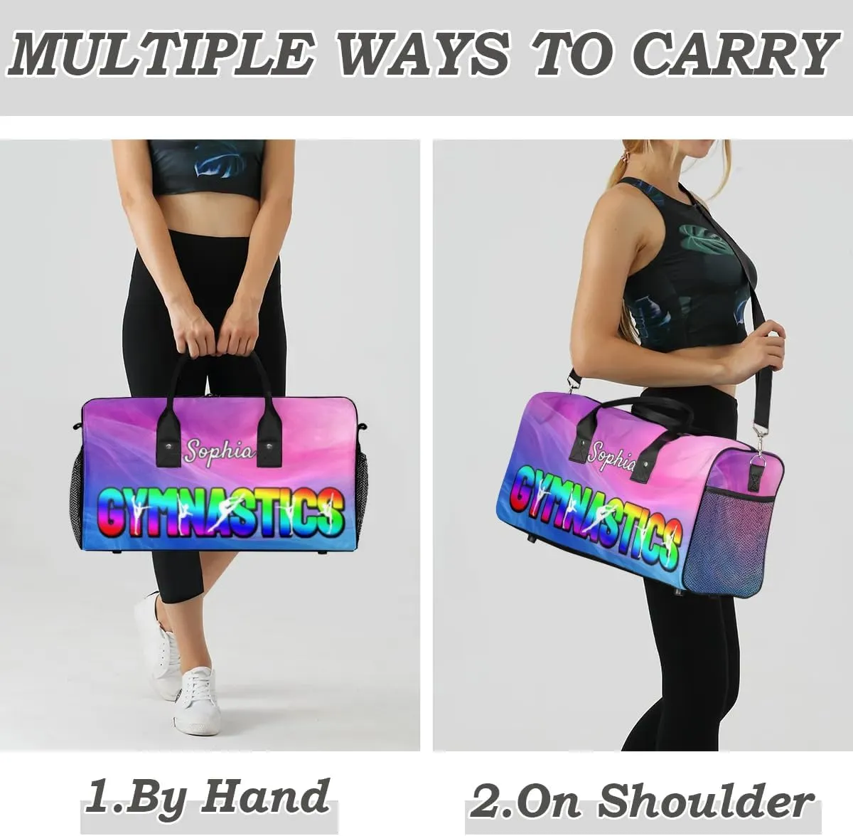 Personalized Gymnastic Bag for Women, Custom Name Sport Duffel Bag Gym Bag Travel Duffle Bag Overnight Weekender Bag, Multi-colored