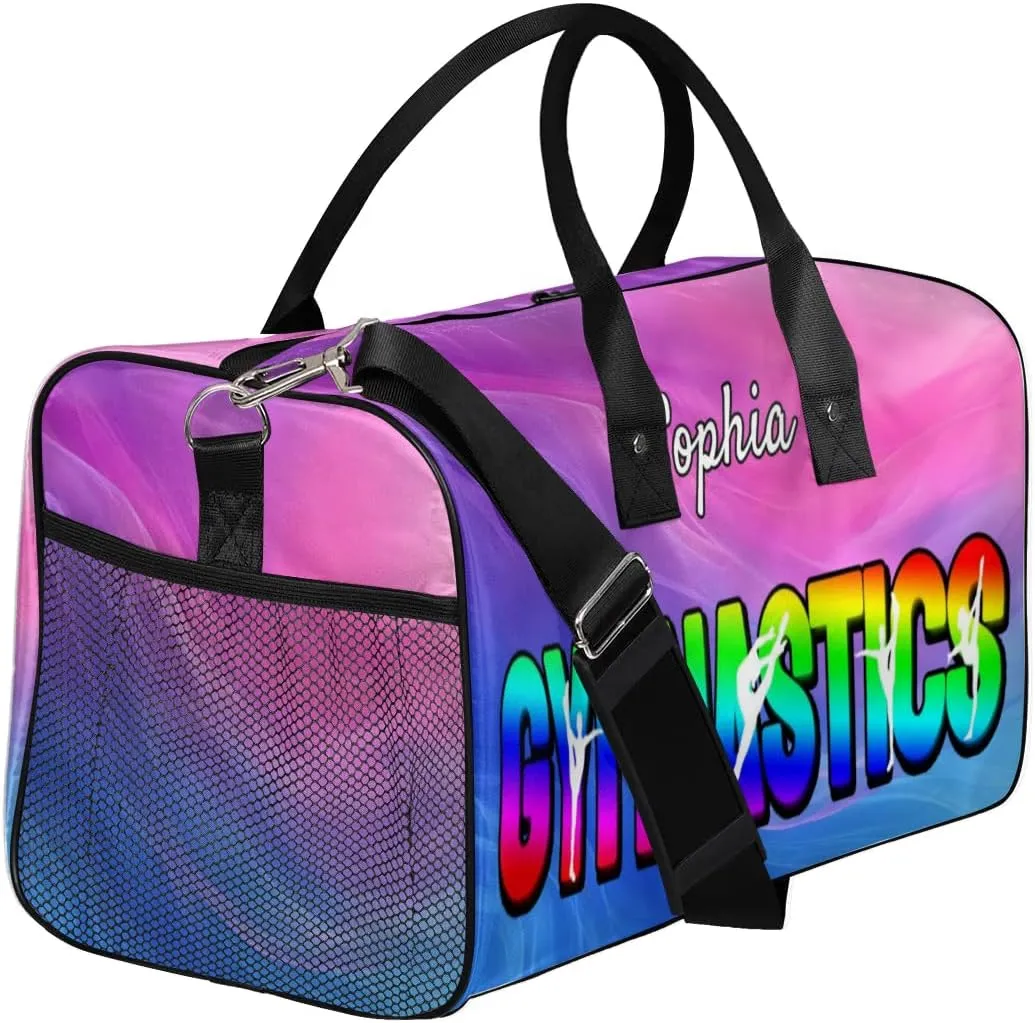 Personalized Gymnastic Bag for Women, Custom Name Sport Duffel Bag Gym Bag Travel Duffle Bag Overnight Weekender Bag, Multi-colored