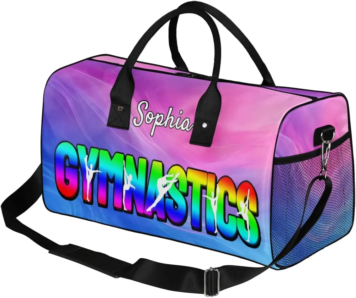 Personalized Gymnastic Bag for Women, Custom Name Sport Duffel Bag Gym Bag Travel Duffle Bag Overnight Weekender Bag, Multi-colored