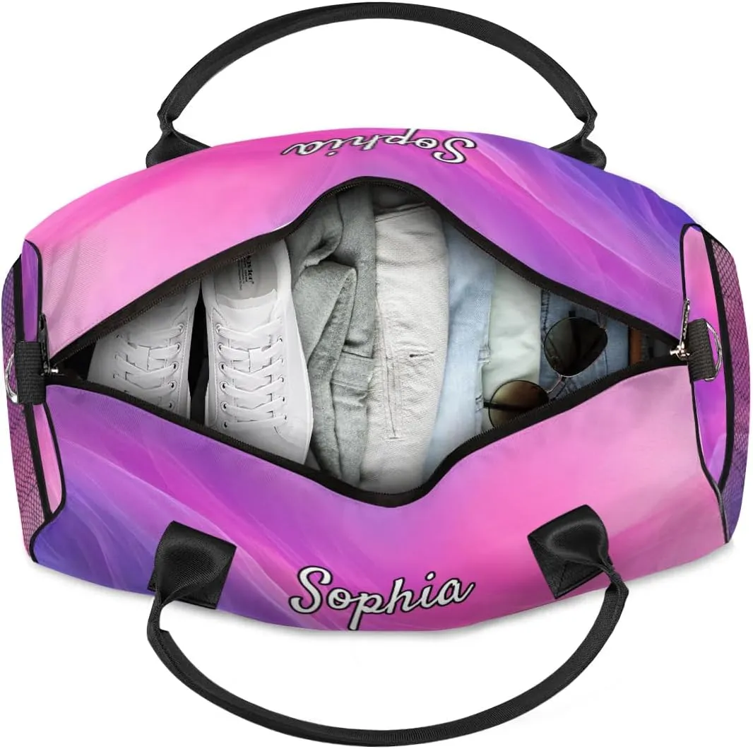 Personalized Gymnastic Bag for Women, Custom Name Sport Duffel Bag Gym Bag Travel Duffle Bag Overnight Weekender Bag, Multi-colored