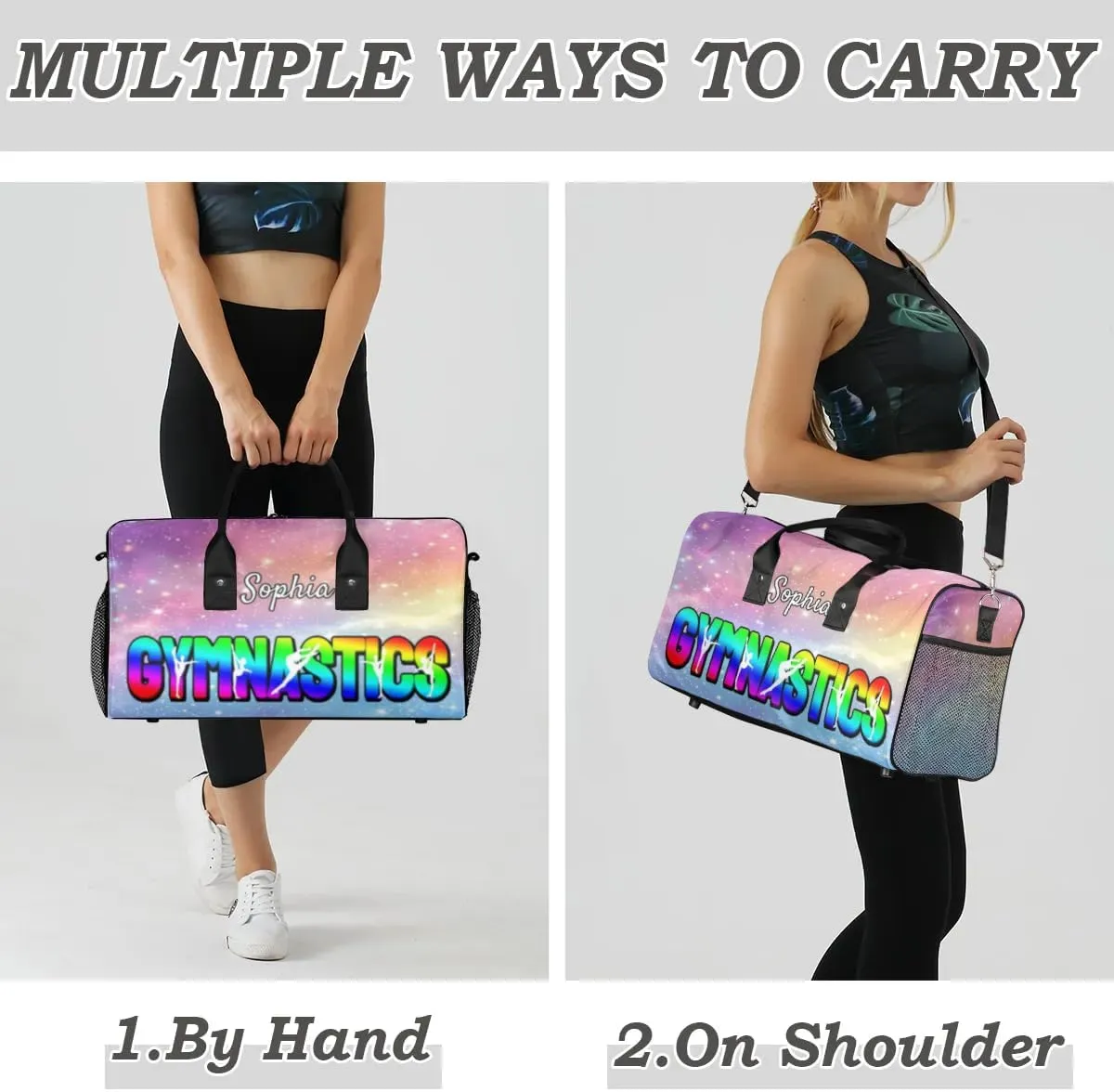 Personalized Gymnastic Bag for Women, Custom Name Sport Duffel Bag Gym Bag Travel Duffle Bag Overnight Weekender Bag, Other Glitter