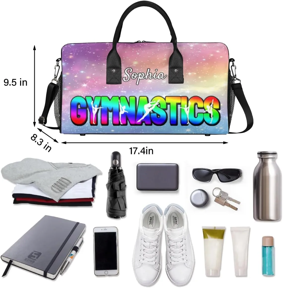 Personalized Gymnastic Bag for Women, Custom Name Sport Duffel Bag Gym Bag Travel Duffle Bag Overnight Weekender Bag, Other Glitter