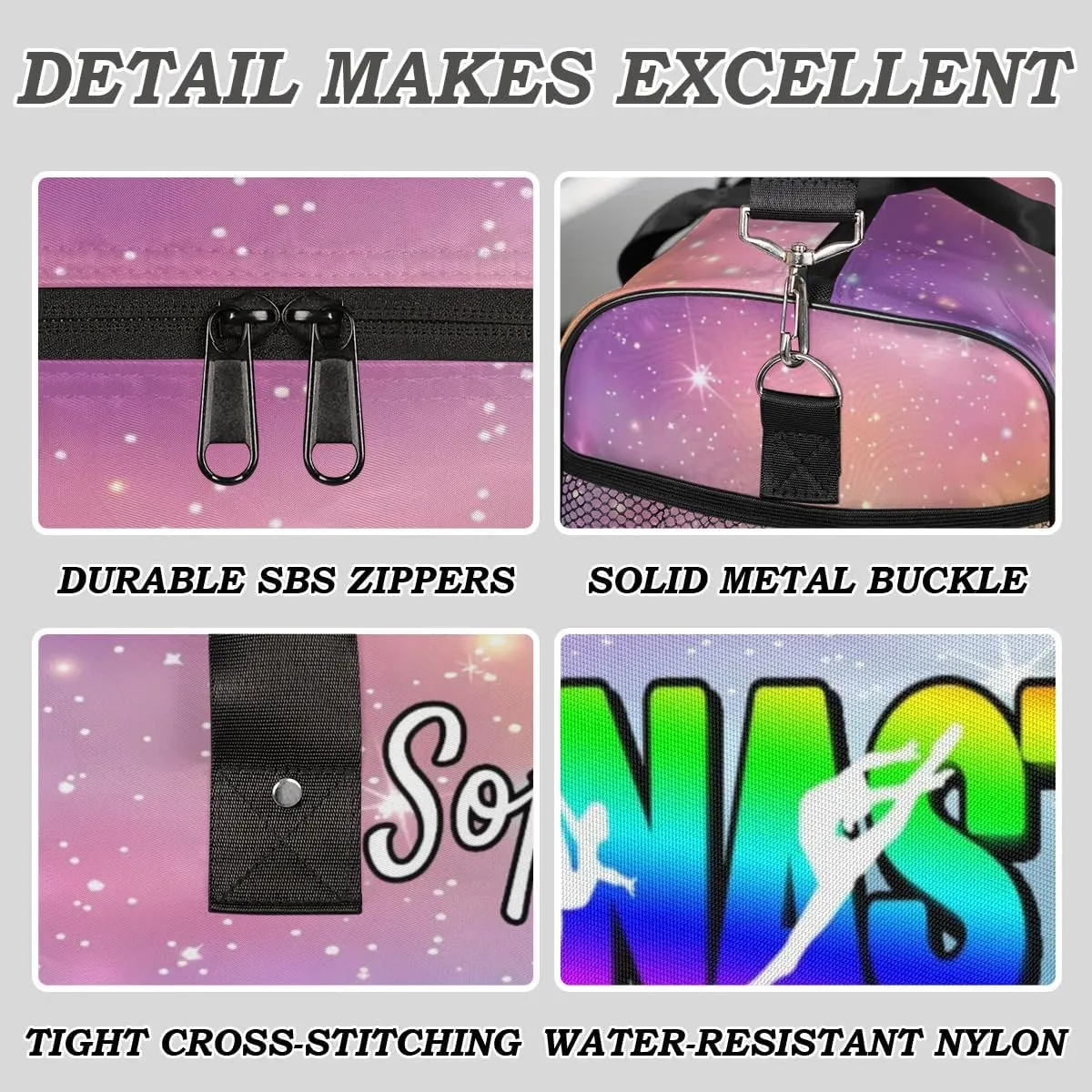 Personalized Gymnastic Bag for Women, Custom Name Sport Duffel Bag Gym Bag Travel Duffle Bag Overnight Weekender Bag, Other Glitter