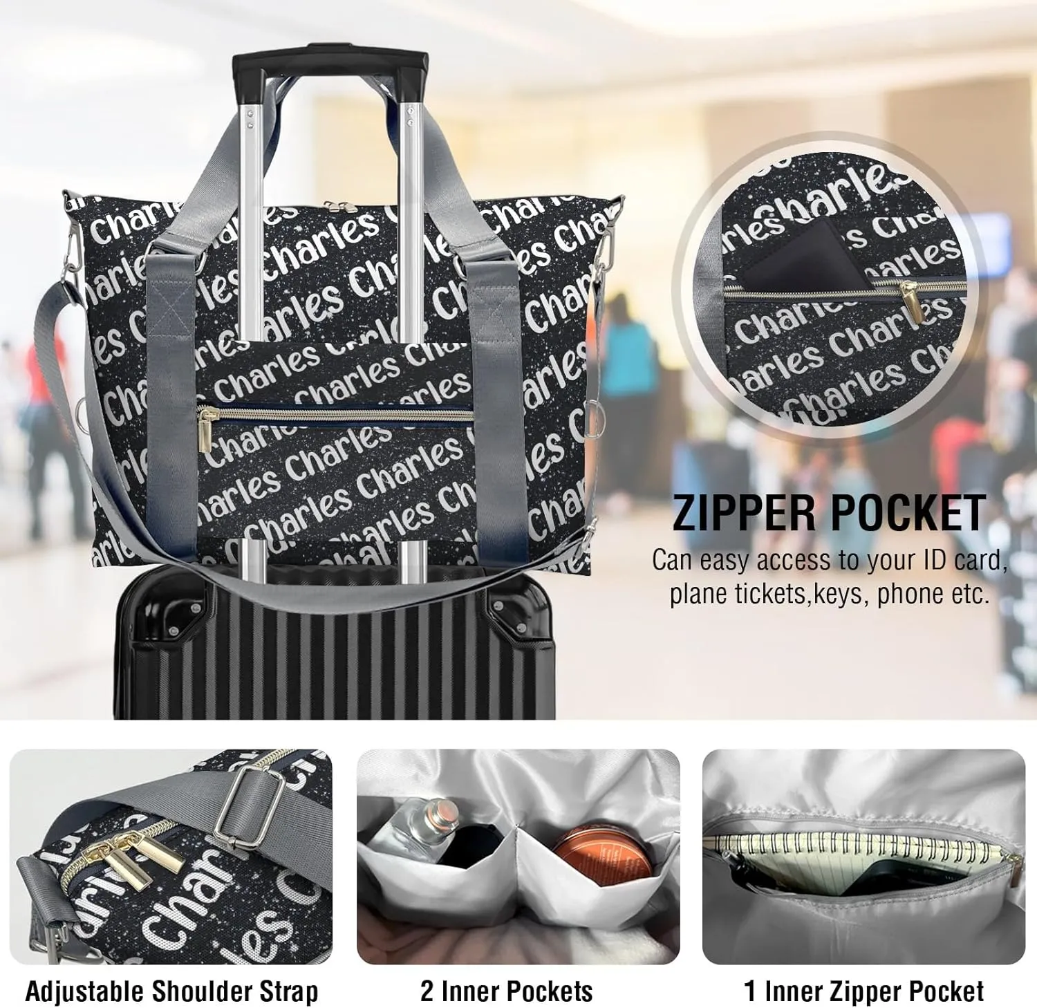 Personalized Initial Travel Duffel Bag,Birthday Gift Bag,Custom Sports Bag, Personalized Weekender Bag,Monogram Overnight Bag Gift,Overnight Weekender Bags Black