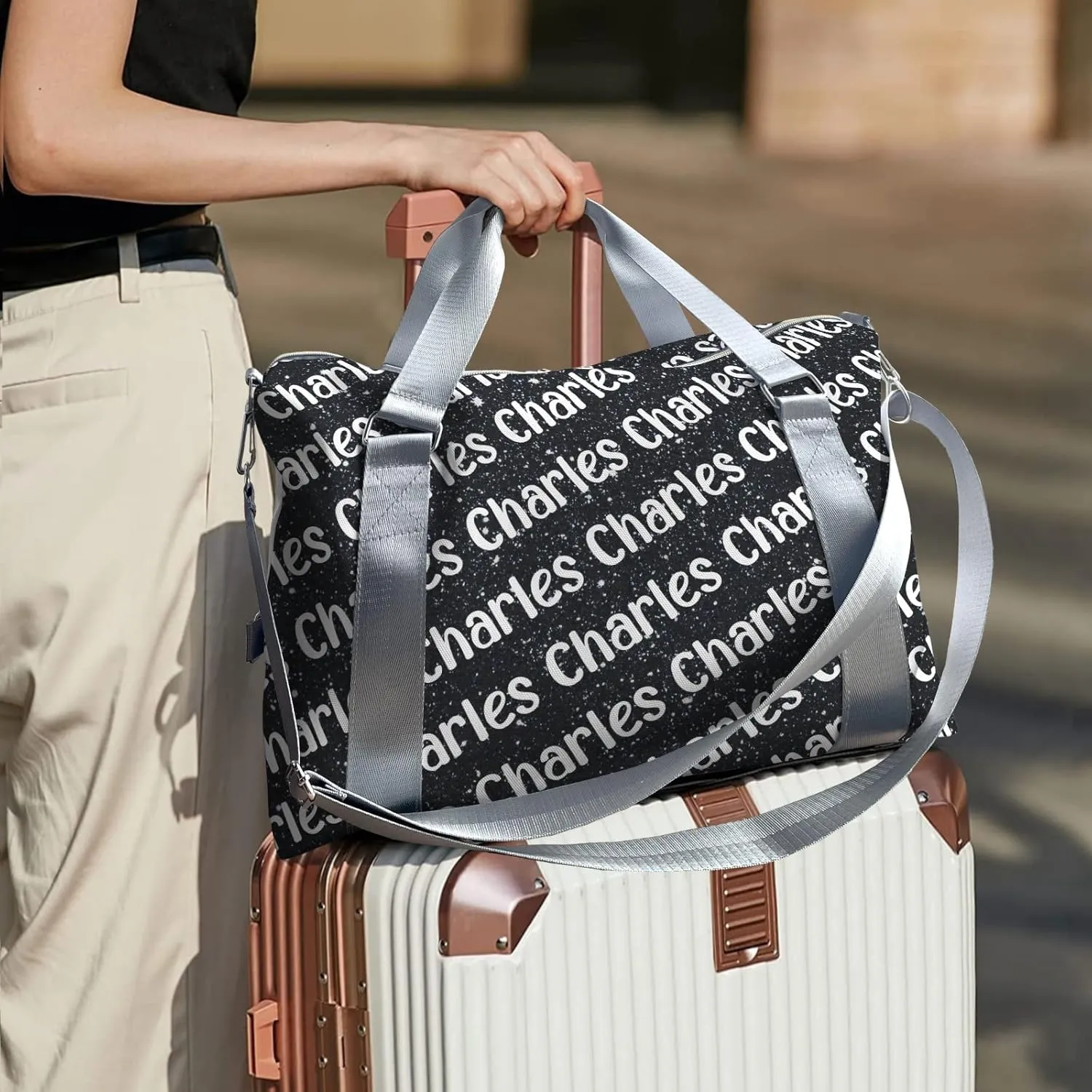 Personalized Initial Travel Duffel Bag,Birthday Gift Bag,Custom Sports Bag, Personalized Weekender Bag,Monogram Overnight Bag Gift,Overnight Weekender Bags Black