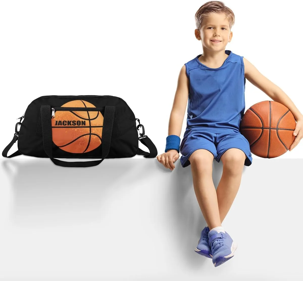 Personalized Kids Gym Bag, Custom Sport Duffel Bag, Dance Bag Weekender Bags Travel Duffel Bag for Boy & Girl Basketball Ball