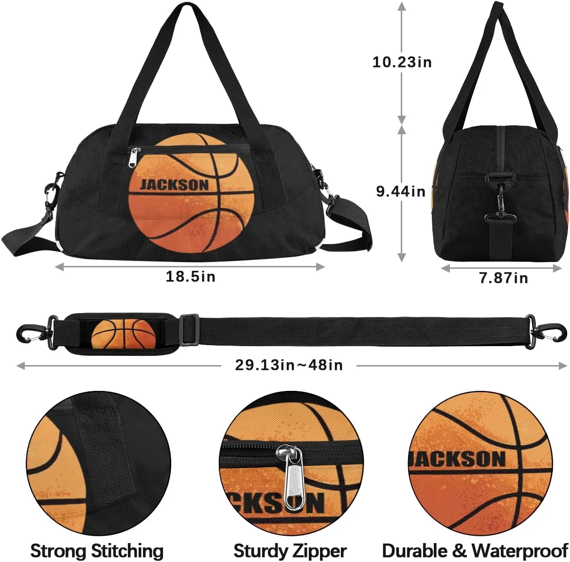 Personalized Kids Gym Bag, Custom Sport Duffel Bag, Dance Bag Weekender Bags Travel Duffel Bag for Boy & Girl Basketball Ball