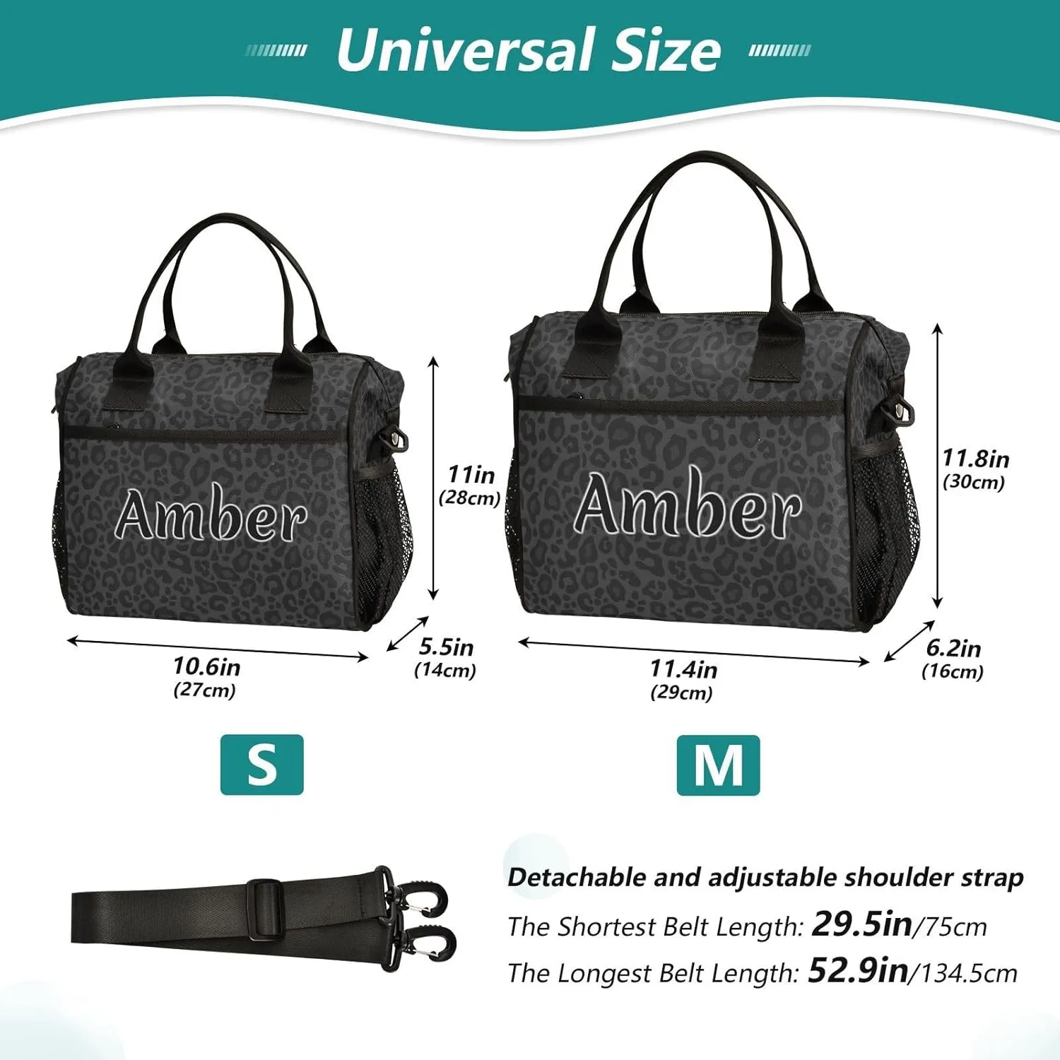 Personalized Lunch Bag for Women Men Leopard Black Design Custom Name Insulated Lunch Box Customized Tote Bags Gifts for Work Picnic School M