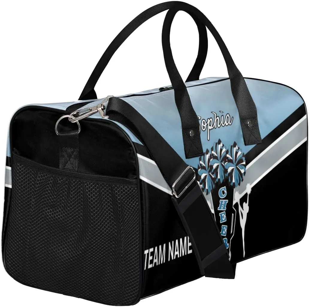 Personalized Name Cheer Bags for Cheerleaders, Custom Travel Duffle Bag, Custom Sports Bag for Women, Cheerleading Overnight Weekender Bag, Blue Gradient