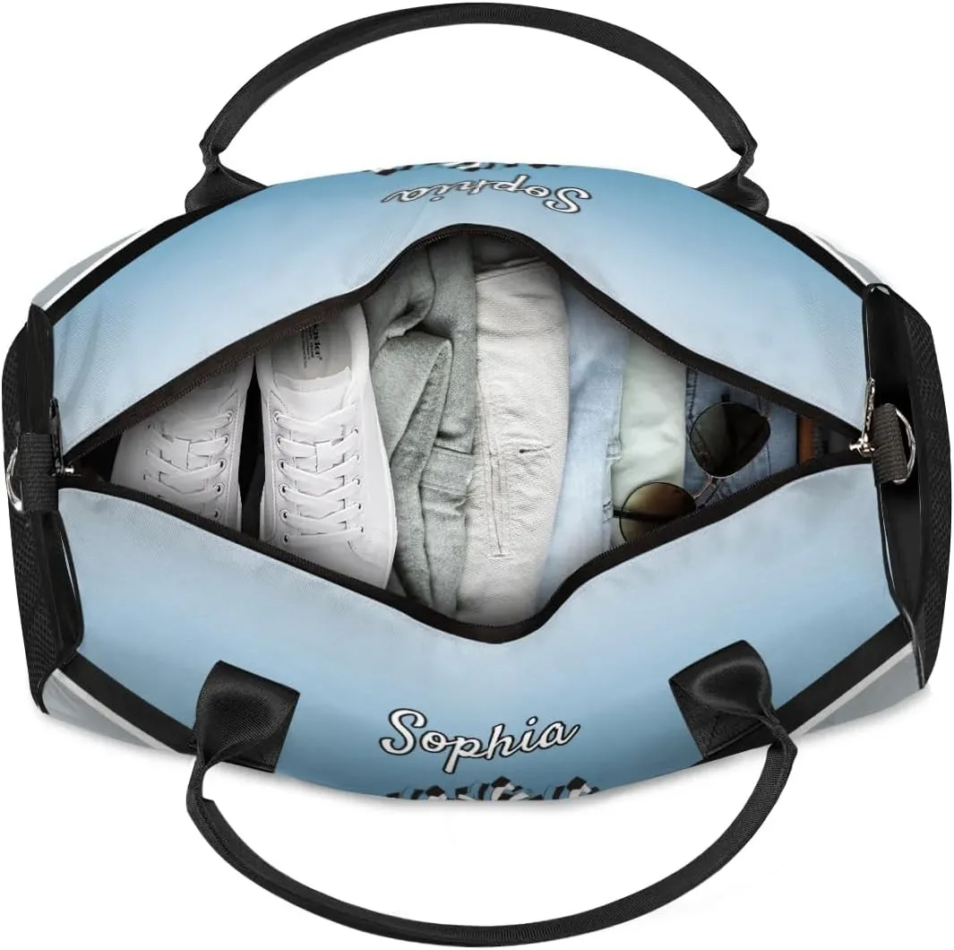 Personalized Name Cheer Bags for Cheerleaders, Custom Travel Duffle Bag, Custom Sports Bag for Women, Cheerleading Overnight Weekender Bag, Blue Gradient