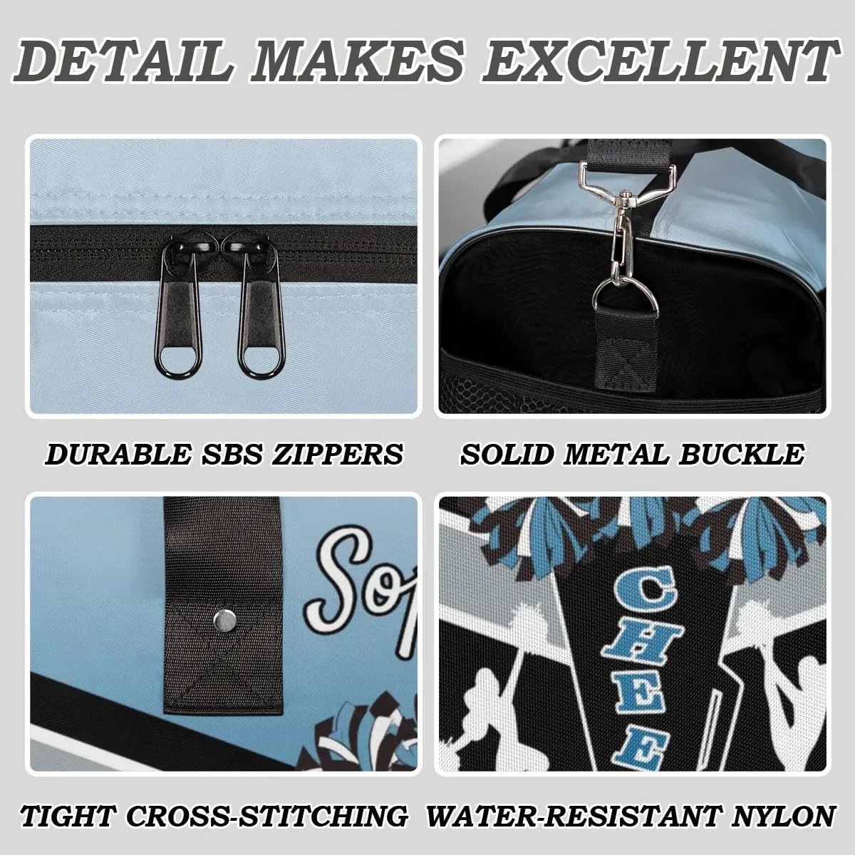 Personalized Name Cheer Bags for Cheerleaders, Custom Travel Duffle Bag, Custom Sports Bag for Women, Cheerleading Overnight Weekender Bag, Blue Gradient