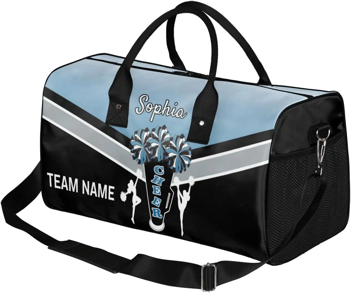 Personalized Name Cheer Bags for Cheerleaders, Custom Travel Duffle Bag, Custom Sports Bag for Women, Cheerleading Overnight Weekender Bag, Blue Gradient