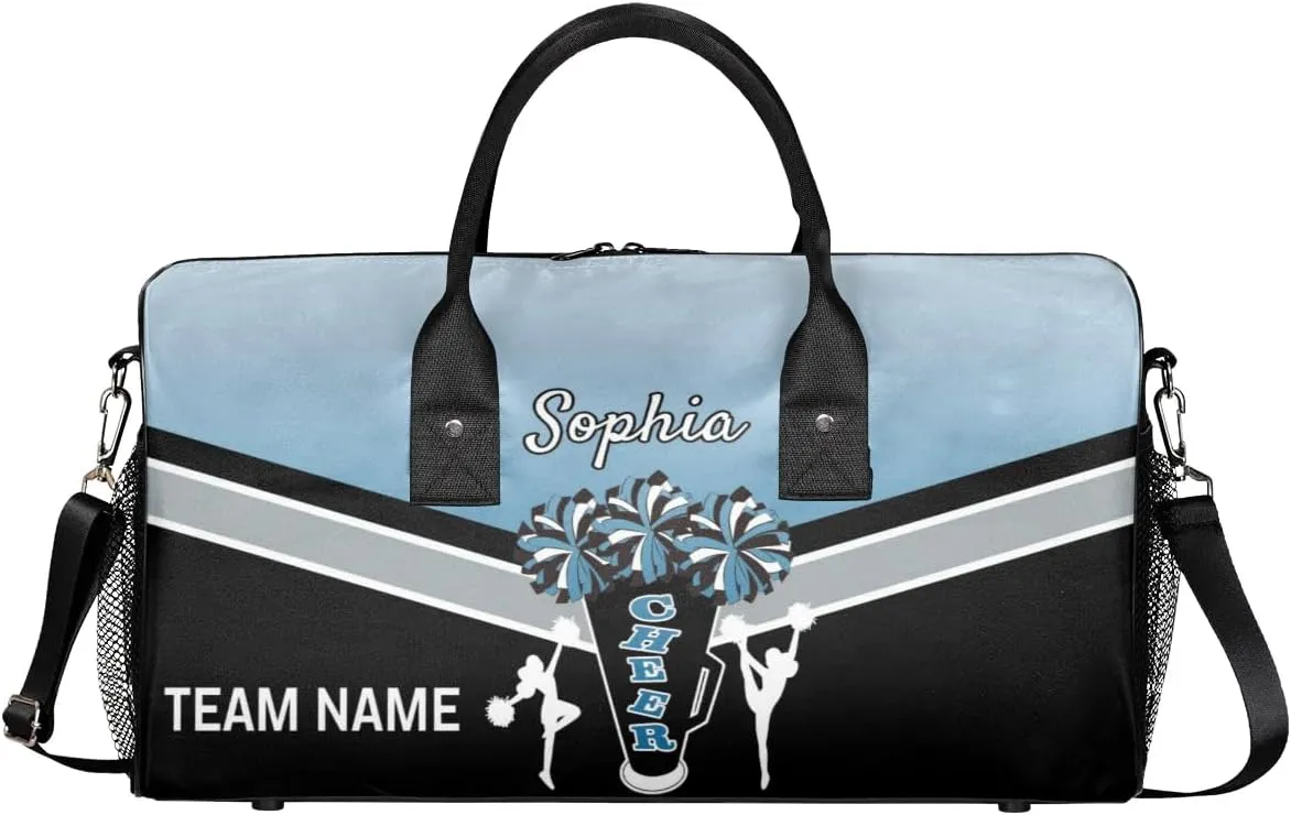 Personalized Name Cheer Bags for Cheerleaders, Custom Travel Duffle Bag, Custom Sports Bag for Women, Cheerleading Overnight Weekender Bag, Blue Gradient