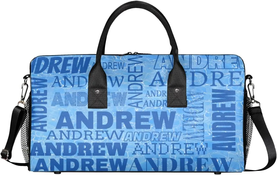 Personalized Name Duffel Bag Sports Gym Bag Dance Duffel Bags with Name Travel Overnight Carry-On Duffel Bag for Women Men, Blue Cracks