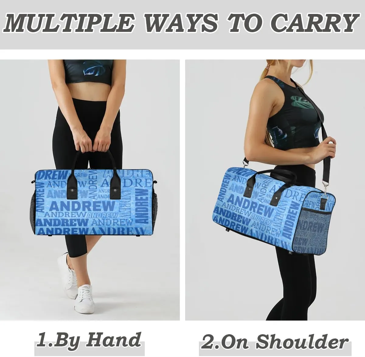 Personalized Name Duffel Bag Sports Gym Bag Dance Duffel Bags with Name Travel Overnight Carry-On Duffel Bag for Women Men, Blue Cracks