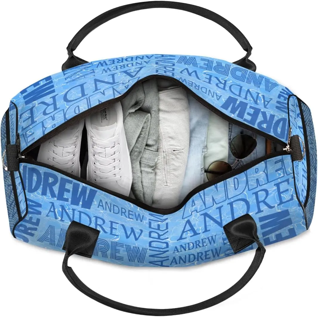 Personalized Name Duffel Bag Sports Gym Bag Dance Duffel Bags with Name Travel Overnight Carry-On Duffel Bag for Women Men, Blue Cracks