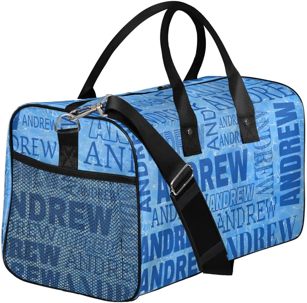 Personalized Name Duffel Bag Sports Gym Bag Dance Duffel Bags with Name Travel Overnight Carry-On Duffel Bag for Women Men, Blue Cracks