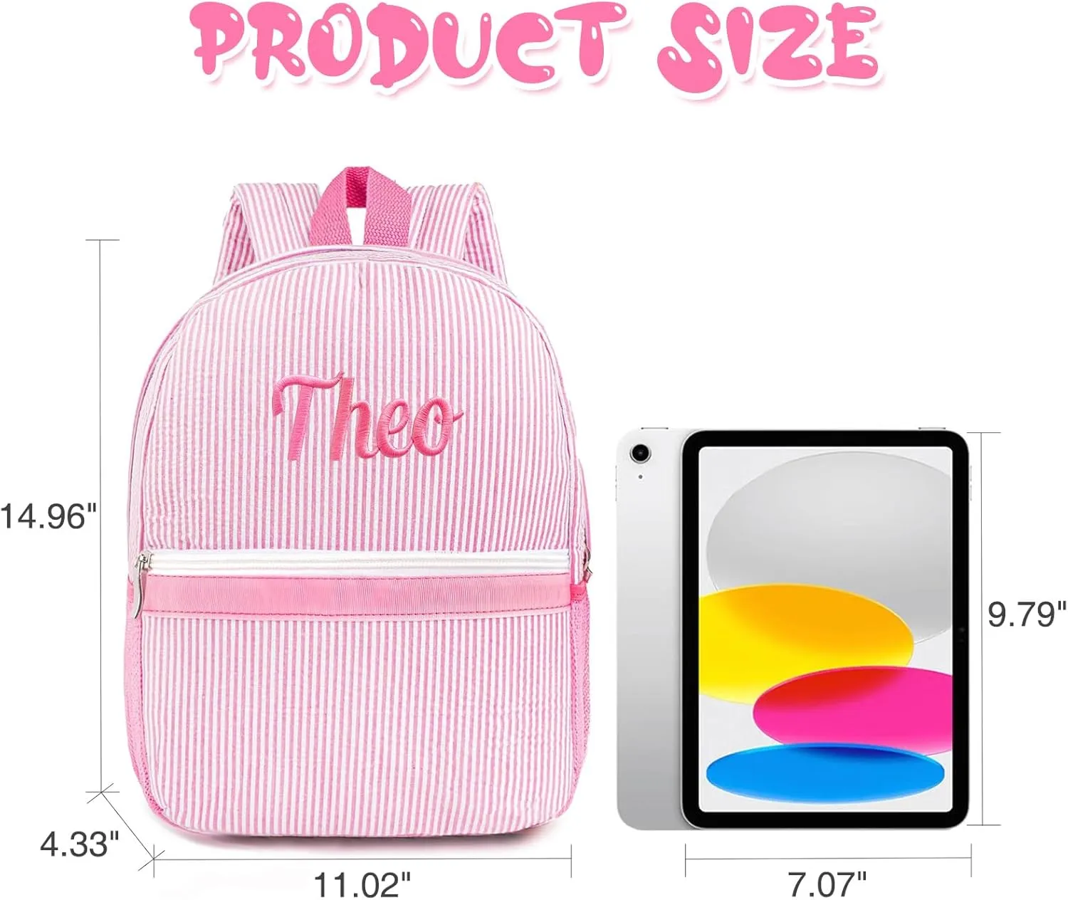 Personalized Seersucker Backpack & Lunch Bag Set Custom Embroidered Lightweight Travel Bookbag with Adjustable Straps, Insulated Lunchbox (Purple)