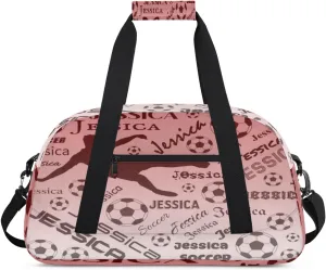 Personalized Soccer Sports Duffel Bag for Women, Custom Travel Gym Bags Birthday Gifts with Your Name, Cheer Dance Overnight Weekender Bag Deep Red Gradient