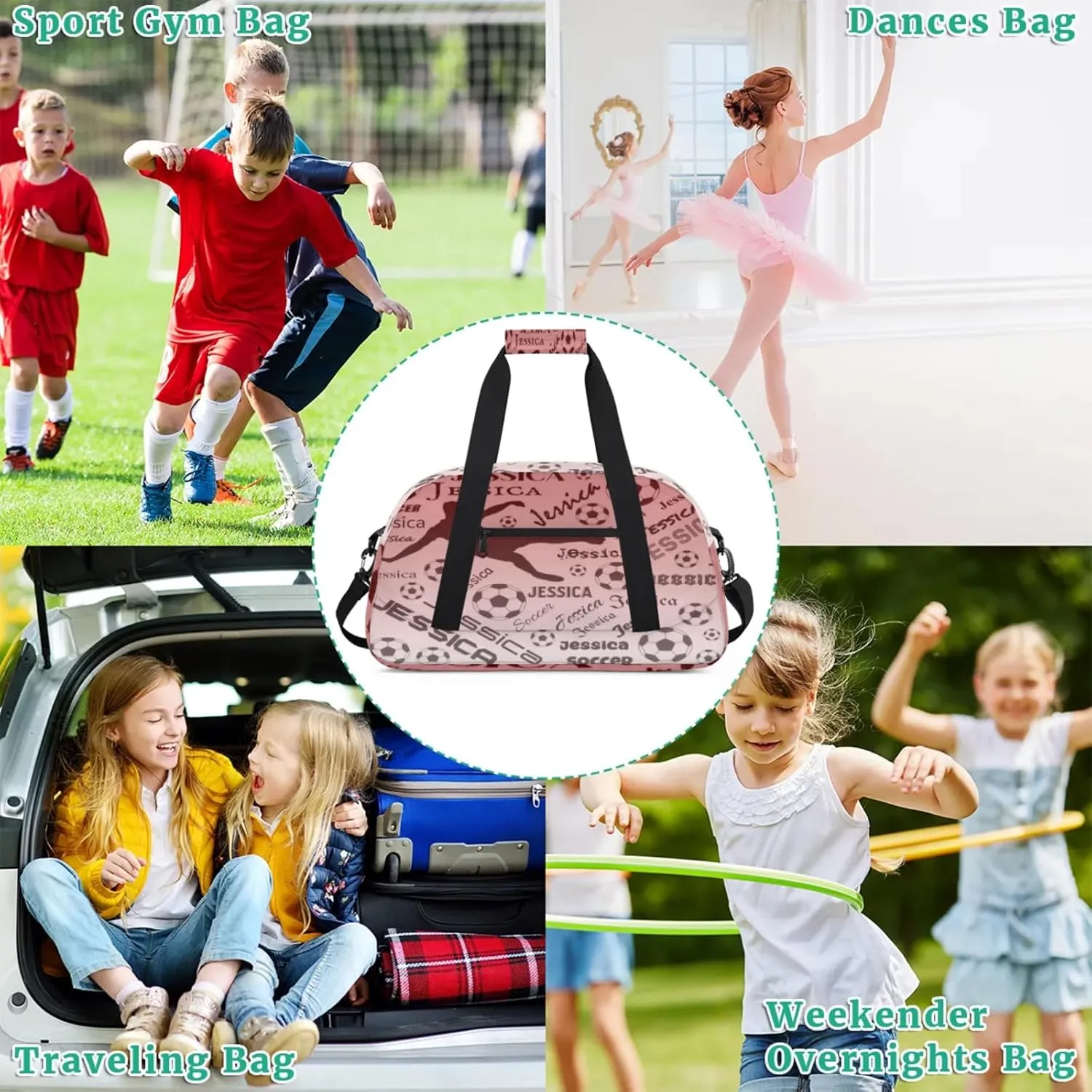 Personalized Soccer Sports Duffel Bag for Women, Custom Travel Gym Bags Birthday Gifts with Your Name, Cheer Dance Overnight Weekender Bag Deep Red Gradient