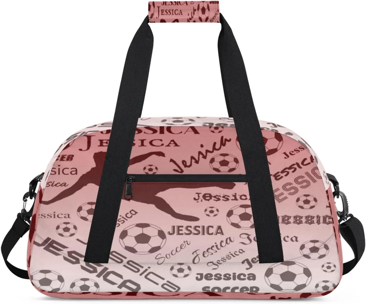 Personalized Soccer Sports Duffel Bag for Women, Custom Travel Gym Bags Birthday Gifts with Your Name, Cheer Dance Overnight Weekender Bag Deep Red Gradient