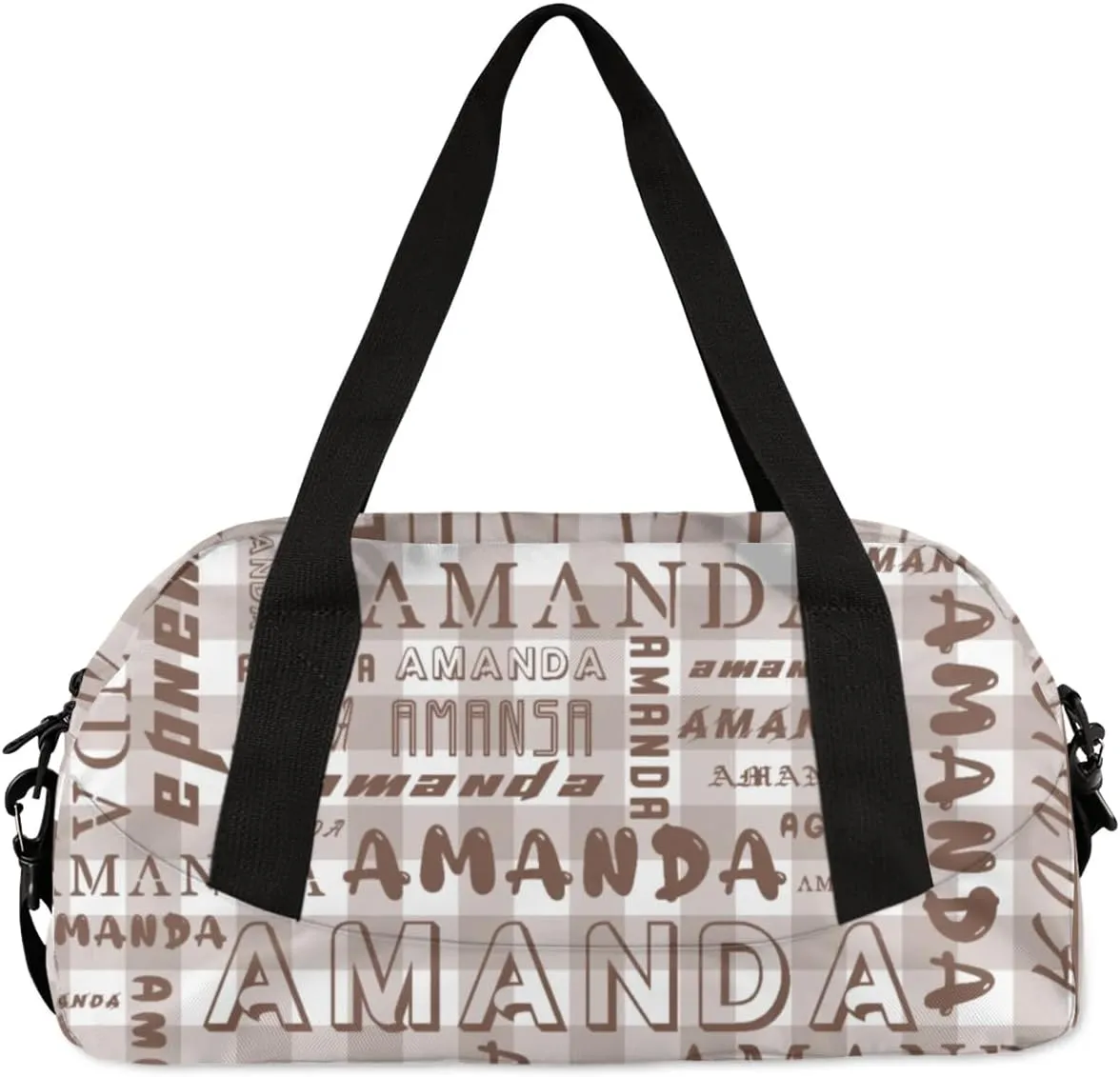 Personalized Sport Dance Bag Custom Boys Gym Bag Girls Ballet Dance Bag Customize Travel Duffle Bag with Name Overnight Weekender Bags (Brown Grid)